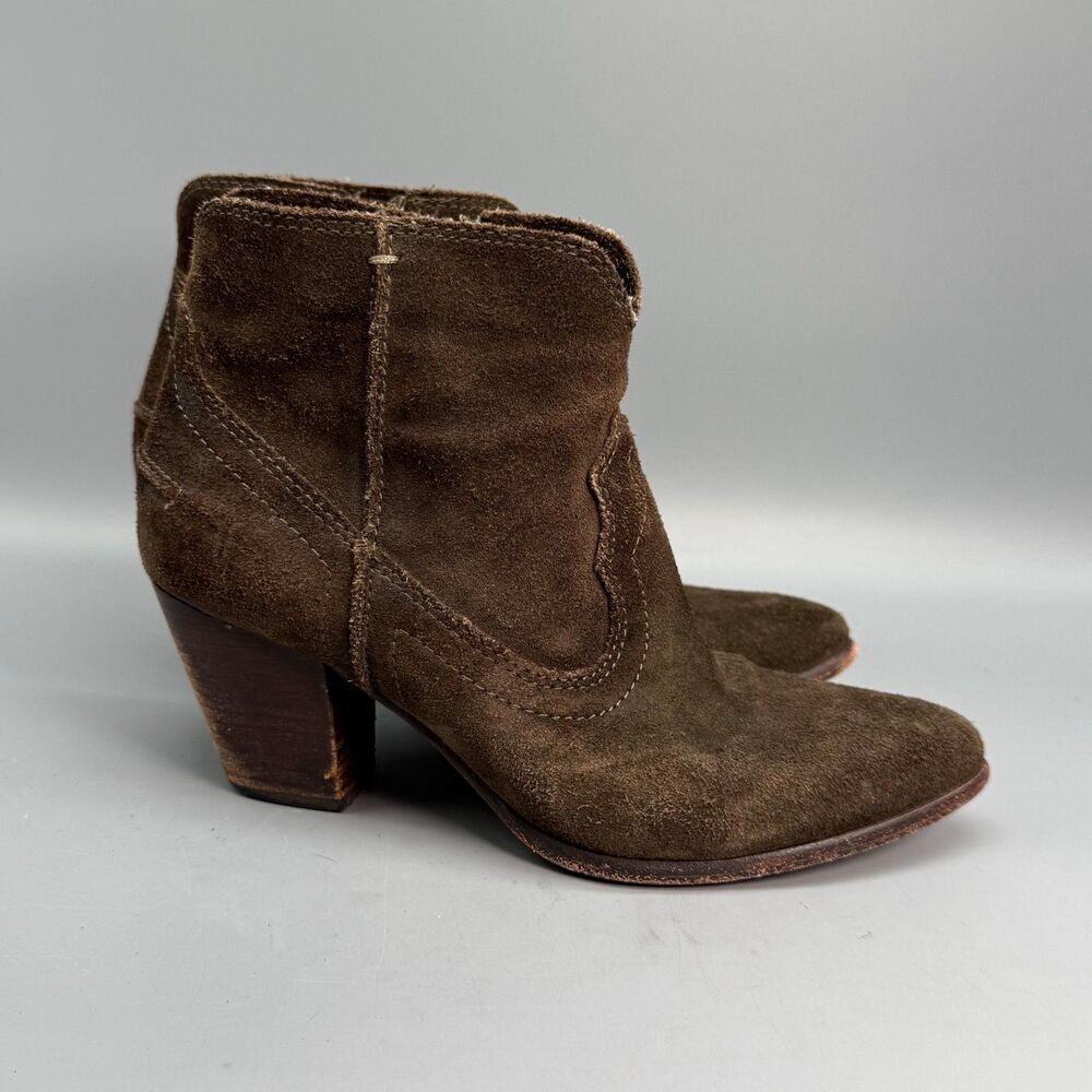 Frye Renee Seam Women's 6.5 Brown Suede Booties Pointed Toe Ankle Zip Boots